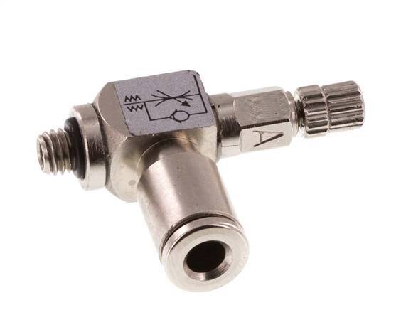 Flow Control Valve Meter-In Elbow 4 mm - M5 Brass Knurled Screw