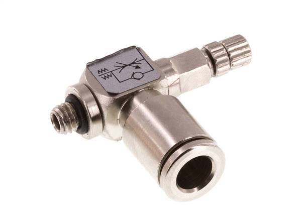 Flow Control Valve Meter-In Elbow 6 mm - M5 Brass Knurled Screw