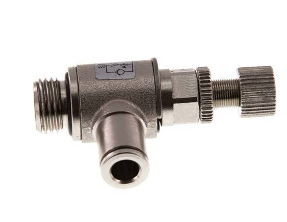 Flow Control Valve Meter-In Elbow 6 mm - G1/4'' Brass Knurled Screw