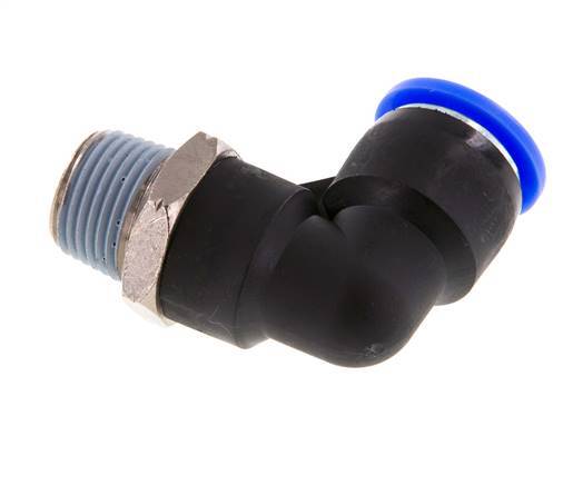 1/2'' x 3/8'' NPT 90deg Elbow Push-in Fitting with Male Threads Brass/PBT NBR Rotatable [2 Pieces]