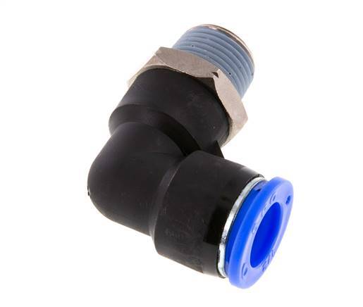 1/2'' x 3/8'' NPT 90deg Elbow Push-in Fitting with Male Threads Brass/PBT NBR Rotatable [2 Pieces]