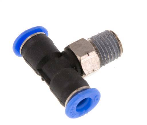 5/32'' x 1/16'' NPT Inline Tee Push-in Fitting with Male Threads Brass/PBT NBR Rotatable [2 Pieces]
