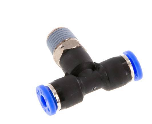 5/32'' x 1/8'' NPT Inline Tee Push-in Fitting with Male Threads Brass/PBT NBR Rotatable [2 Pieces]