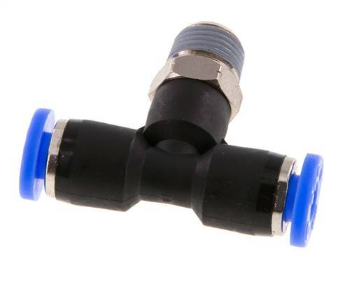 3/16'' x 1/8'' NPT Inline Tee Push-in Fitting with Male Threads Brass/PBT NBR Rotatable [2 Pieces]