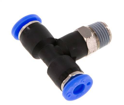 3/16'' x 1/8'' NPT Inline Tee Push-in Fitting with Male Threads Brass/PBT NBR Rotatable [2 Pieces]