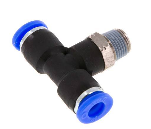 1/4'' x 1/8'' NPT Inline Tee Push-in Fitting with Male Threads Brass/PBT NBR Rotatable [2 Pieces]