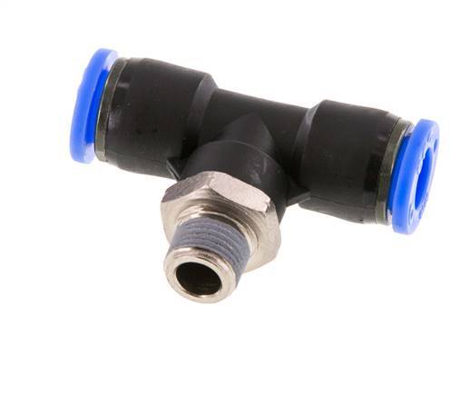 5/16'' x 1/8'' NPT Inline Tee Push-in Fitting with Male Threads Brass/PBT NBR Rotatable [2 Pieces]