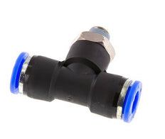 3/8'' x 1/8'' NPT Inline Tee Push-in Fitting with Male Threads Brass/PBT NBR Rotatable