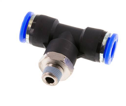 3/8'' x 1/8'' NPT Inline Tee Push-in Fitting with Male Threads Brass/PBT NBR Rotatable