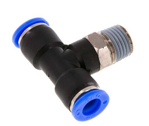 5/16'' x 1/4'' NPT Inline Tee Push-in Fitting with Male Threads Brass/PBT NBR Rotatable [2 Pieces]