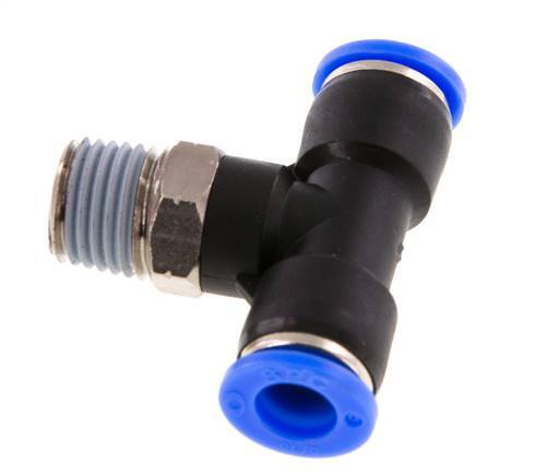 5/16'' x 1/4'' NPT Inline Tee Push-in Fitting with Male Threads Brass/PBT NBR Rotatable [2 Pieces]