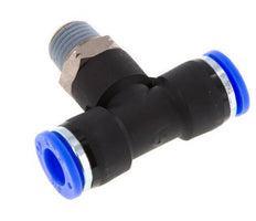 3/8'' x 1/4'' NPT Inline Tee Push-in Fitting with Male Threads Brass/PBT NBR Rotatable