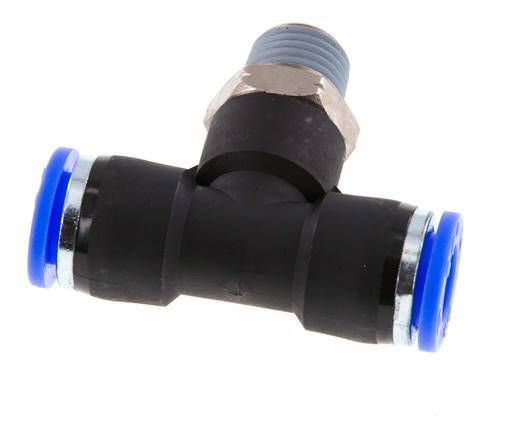 3/8'' x 1/4'' NPT Inline Tee Push-in Fitting with Male Threads Brass/PBT NBR Rotatable