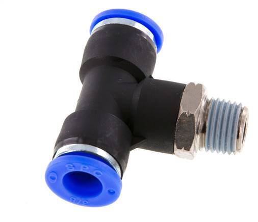 3/8'' x 1/4'' NPT Inline Tee Push-in Fitting with Male Threads Brass/PBT NBR Rotatable
