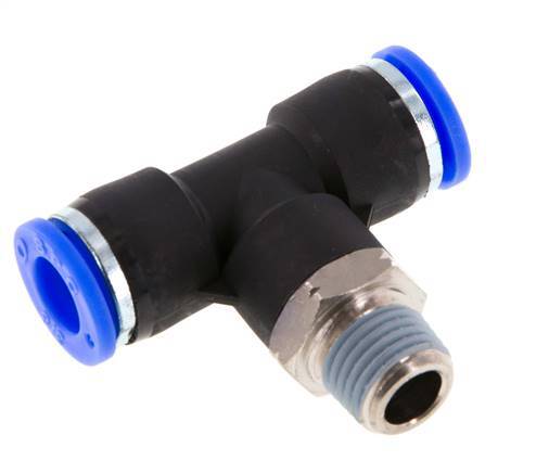 3/8'' x 1/4'' NPT Inline Tee Push-in Fitting with Male Threads Brass/PBT NBR Rotatable