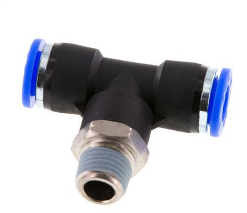 3/8'' x 1/4'' NPT Inline Tee Push-in Fitting with Male Threads Brass/PBT NBR Rotatable