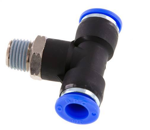 3/8'' x 1/4'' NPT Inline Tee Push-in Fitting with Male Threads Brass/PBT NBR Rotatable