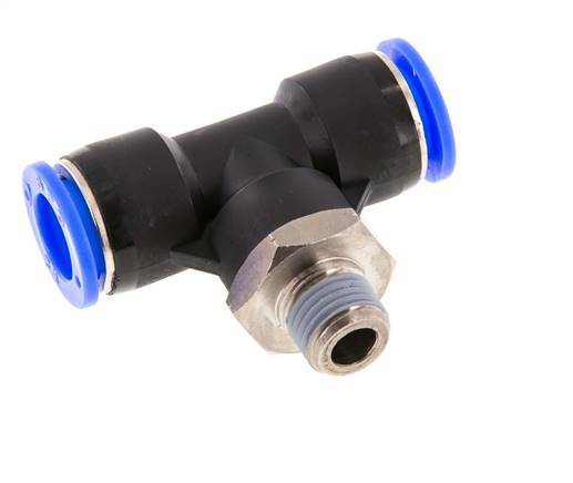 1/2'' x 1/4'' NPT Inline Tee Push-in Fitting with Male Threads Brass/PBT NBR Rotatable