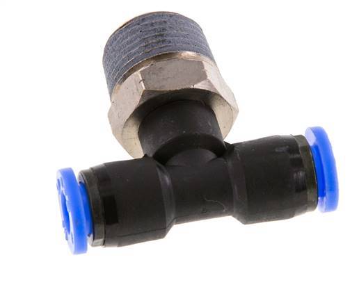 1/4'' x 3/8'' NPT Inline Tee Push-in Fitting with Male Threads Brass/PBT NBR Rotatable [2 Pieces]