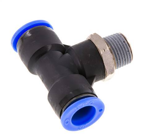1/2'' x 3/8'' NPT Inline Tee Push-in Fitting with Male Threads Brass/PBT NBR Rotatable
