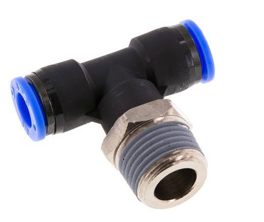 3/8'' x 1/2'' NPT Inline Tee Push-in Fitting with Male Threads Brass/PBT NBR Rotatable
