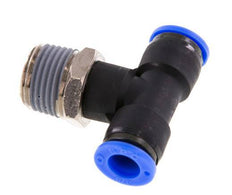 3/8'' x 1/2'' NPT Inline Tee Push-in Fitting with Male Threads Brass/PBT NBR Rotatable