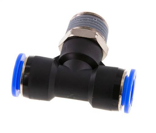 1/2'' x 1/2'' NPT Inline Tee Push-in Fitting with Male Threads Brass/PBT NBR Rotatable