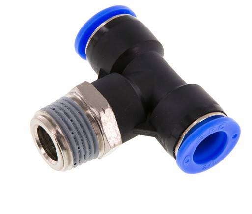 1/2'' x 1/2'' NPT Inline Tee Push-in Fitting with Male Threads Brass/PBT NBR Rotatable