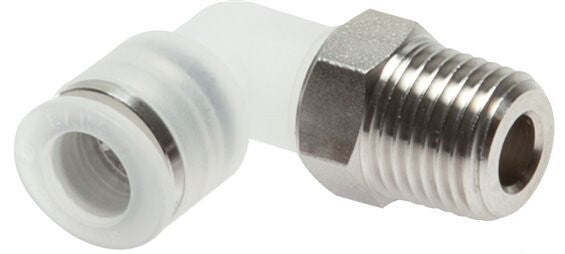 10mm x R1/4'' 90deg Elbow Push-in Fitting with Male Threads PA/Stainless Steel EPDM/PTFE Rotatable