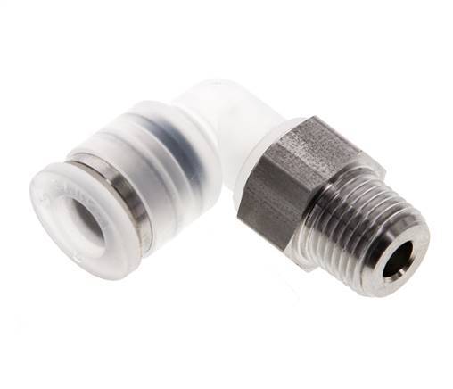 6mm x R1/8'' 90deg Elbow Push-in Fitting with Male Threads PA/Stainless Steel EPDM/PTFE Rotatable