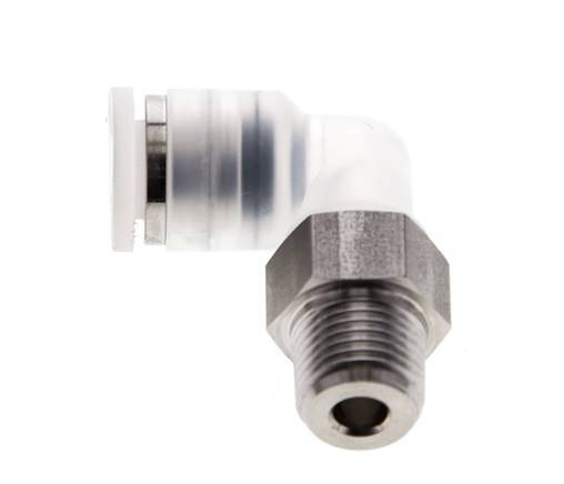 6mm x R1/8'' 90deg Elbow Push-in Fitting with Male Threads PA/Stainless Steel EPDM/PTFE Rotatable