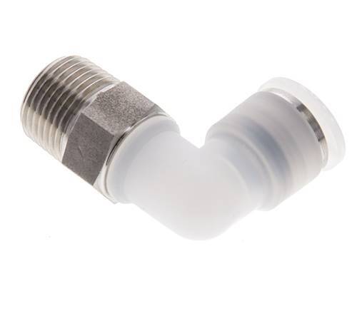 10mm x R3/8'' 90deg Elbow Push-in Fitting with Male Threads PA/Stainless Steel EPDM/PTFE Rotatable