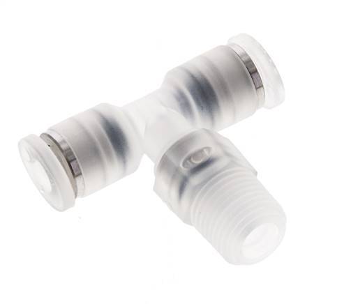 4mm x R1/8'' Inline Tee Push-in Fitting with Male Threads PA EPDM FDA Rotatable