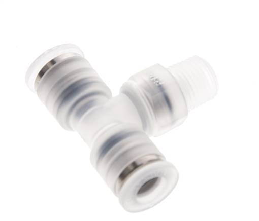 6mm x R1/8'' Inline Tee Push-in Fitting with Male Threads PA EPDM FDA Rotatable