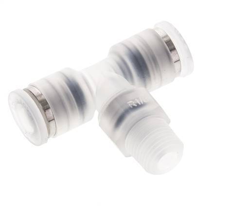 6mm x R1/8'' Inline Tee Push-in Fitting with Male Threads PA EPDM FDA Rotatable