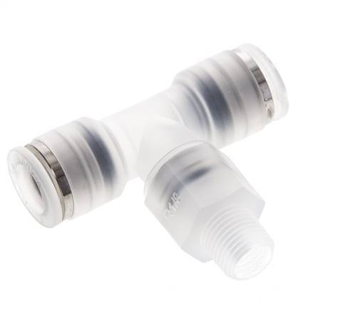 8mm x R1/8'' Inline Tee Push-in Fitting with Male Threads PA EPDM FDA Rotatable