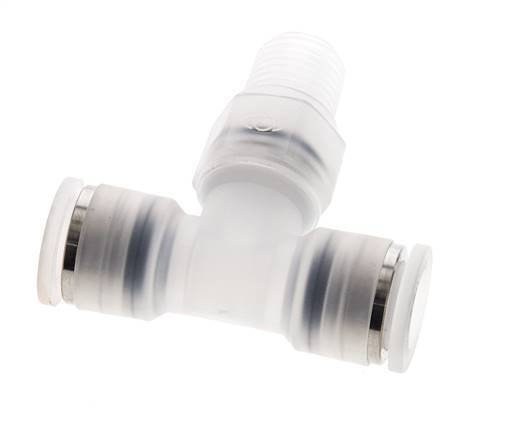 10mm x R1/4'' Inline Tee Push-in Fitting with Male Threads PA EPDM FDA Rotatable
