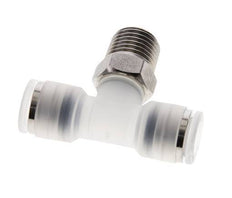 8mm x R1/4'' Inline Tee Push-in Fitting with Male Threads PA/Stainless Steel EPDM FDA Rotatable