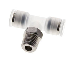 8mm x R1/4'' Inline Tee Push-in Fitting with Male Threads PA/Stainless Steel EPDM FDA Rotatable