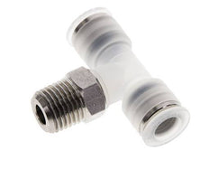 8mm x R1/4'' Inline Tee Push-in Fitting with Male Threads PA/Stainless Steel EPDM FDA Rotatable