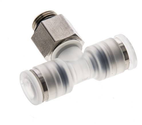 6mm x G1/8'' Inline Tee Push-in Fitting with Male Threads PA/Stainless Steel EPDM FDA Rotatable