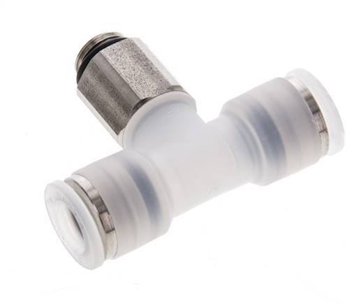 8mm x G1/8'' Inline Tee Push-in Fitting with Male Threads PA/Stainless Steel EPDM FDA Rotatable