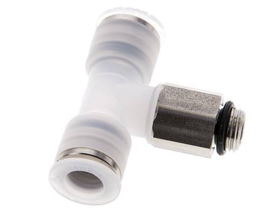 8mm x G1/8'' Inline Tee Push-in Fitting with Male Threads PA/Stainless Steel EPDM FDA Rotatable