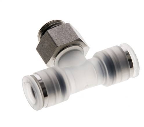 8mm x G1/4'' Inline Tee Push-in Fitting with Male Threads PA/Stainless Steel EPDM FDA Rotatable