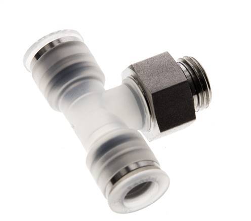 8mm x G1/4'' Inline Tee Push-in Fitting with Male Threads PA/Stainless Steel EPDM FDA Rotatable