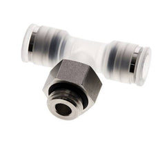 8mm x G1/4'' Inline Tee Push-in Fitting with Male Threads PA/Stainless Steel EPDM FDA Rotatable