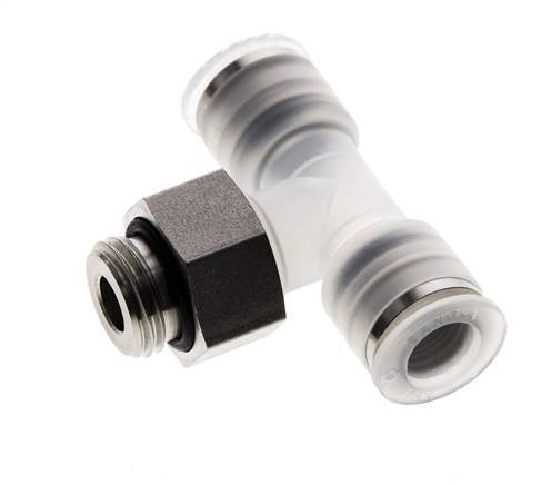 8mm x G1/4'' Inline Tee Push-in Fitting with Male Threads PA/Stainless Steel EPDM FDA Rotatable
