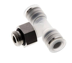 8mm x G1/4'' Inline Tee Push-in Fitting with Male Threads PA/Stainless Steel EPDM FDA Rotatable