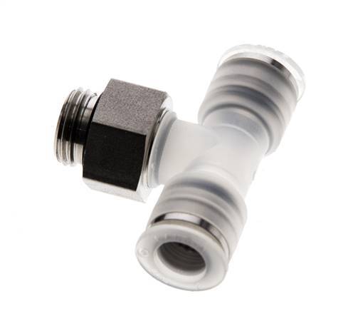 8mm x G1/4'' Inline Tee Push-in Fitting with Male Threads PA/Stainless Steel EPDM FDA Rotatable