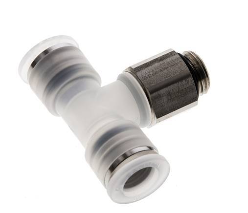 10mm x G1/4'' Inline Tee Push-in Fitting with Male Threads PA/Stainless Steel EPDM FDA Rotatable